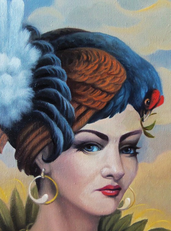 Surreal portrait with turkey 30x40cm, oil painting, surrealistic artwork