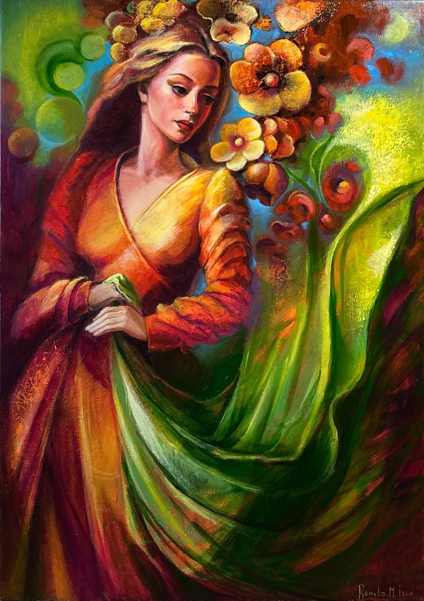 Impressionistic Portrait Oil Painting By Reneta Isin, 28 X 39", The Florist, Original Artwork