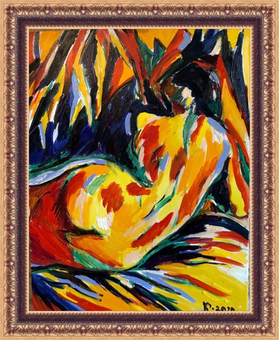 NUDE SUMMER - Lying Female Figure - original oil painting, erotic, bed room decor,  gift for him