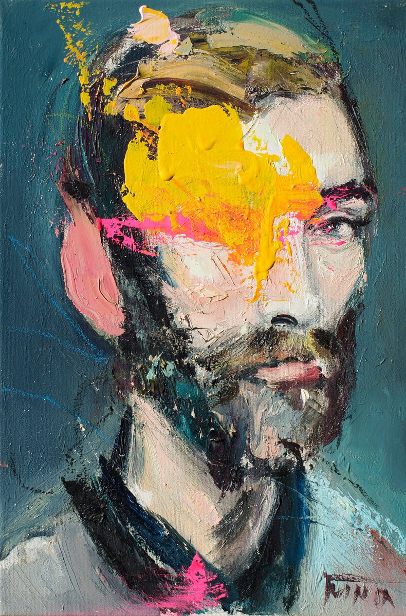 Impressionistic Portrait Oil Painting By Catalin Ilinca, 11 X 16, Portrait Of A Bearded Man Wbe, Original Artwork