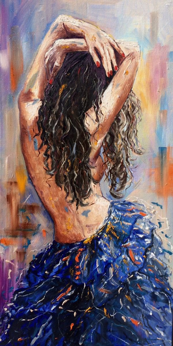 Impressionistic Portrait Oil Painting By Inna Montano, 24 X 48, Morning Beauty, Original Artwork