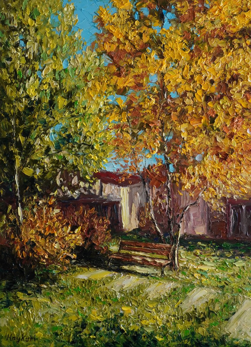 Impressionistic Landscape Oil Painting By Haykuhi Khachatryan, 20 X 28, Golden Autumn, Original Artwork
