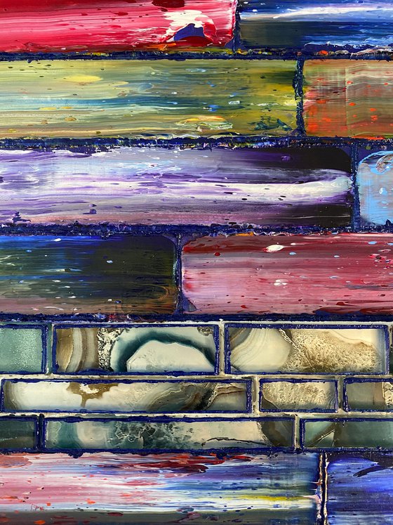 "I Wanna Be Like You" - Original PMS Assemblage Sculptural Painting Diptych On Wood and Marbled Glass Backsplash Tile - 44 x 24 inches