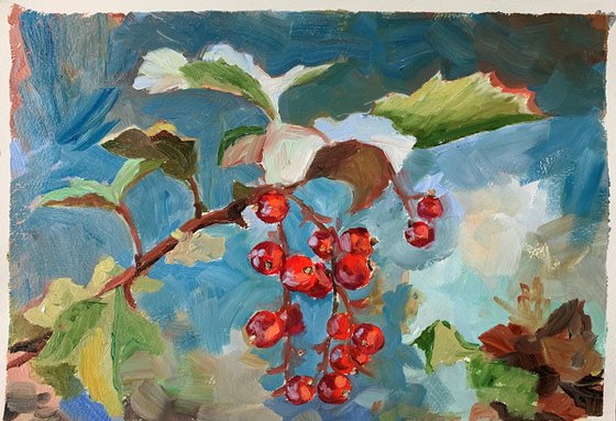 Landscape with red currant berries.