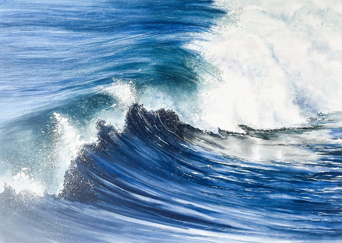 Photorealistic Watercolour , Ocean Wave By Irina Kurganskaya, 27 X 19, Artwork For Sale On Artfinder