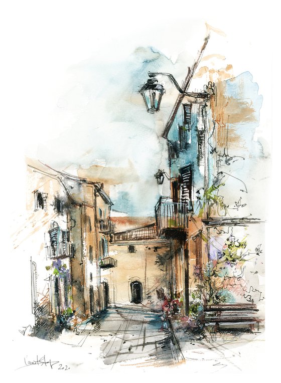 Architecture Sketch - Street of Genga Italy