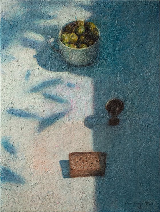 Still Life With Slice Of Bread And Wild Apples