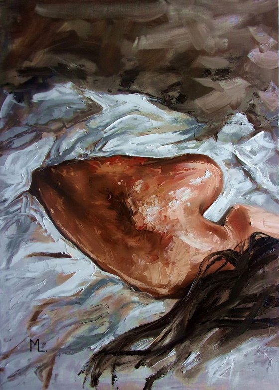 " WAKE ME UP ... " - 50x70cm original oil painting on canvas, gift, palette kniffe