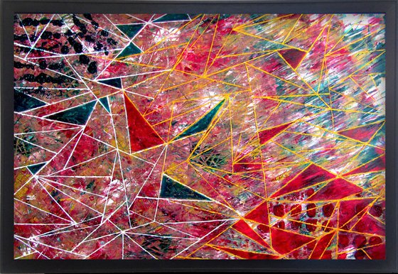 "Deconstruction" - Original PMS Abstract Oil Painting On Wood - 36" x 24", Framed