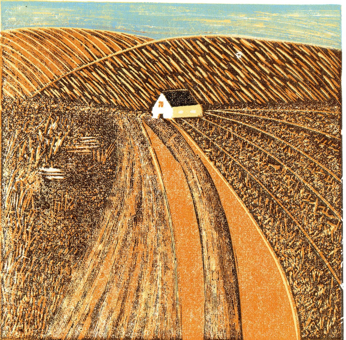 Graphic Landscape Linocut By Layla Khani (Aka Laylart), 6 X 6", 