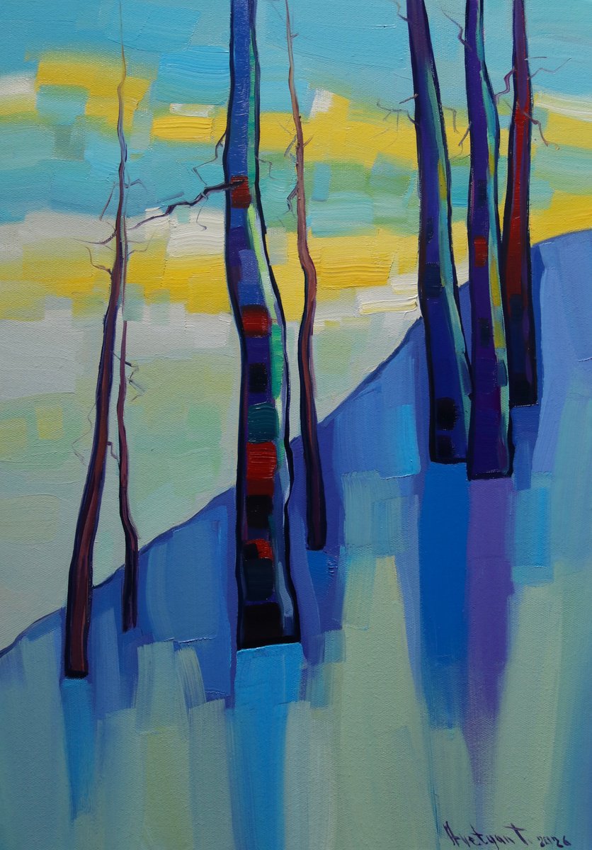 Expressive Oil Painting , Winter Trees By Tigran Avetyan, 14 X 20, Artwork For Sale On Artfinder