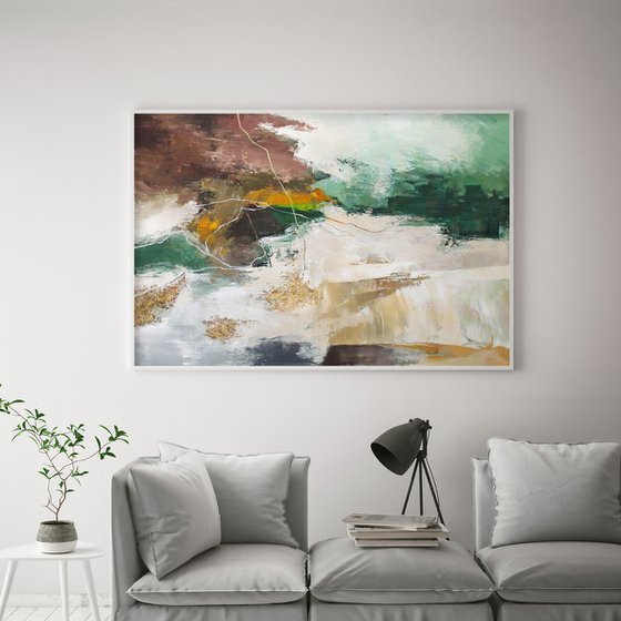 "Green Pulse 2" Abstract green brown gold art