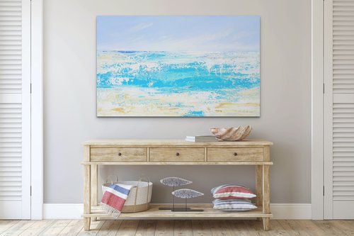 WIND AND WATER. Abstract Blue Ocean Waves Acrylic Painting on Canvas, Contemporary Seascape, Coastal Art by Sveta Osborne