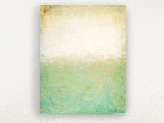 Soft Green Field 220608, green and white abstract color field painting.