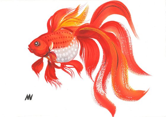 Gold Fish 01 - Gouache and ink original painting.
