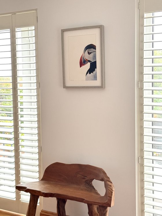 Atlantic Watcher Puffin Watercolour Painting