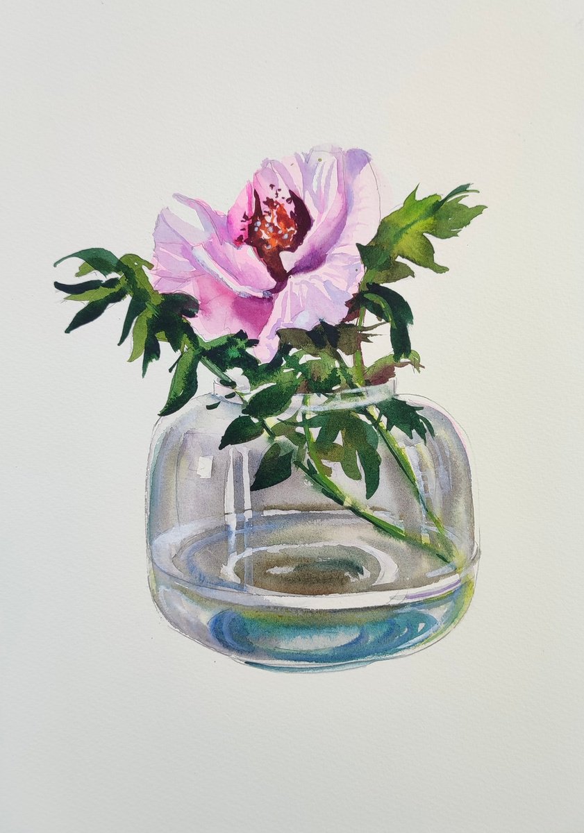 Impressionistic Botanical Watercolour By Nadiia Dubei, 11 X 15", Pink Flower, Original Artwork