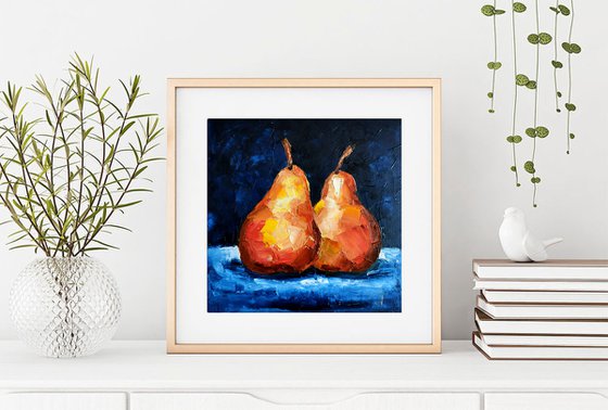 Pear Painting Original Art Couple Fruits Artwork Kitchen Still Life Wall Art