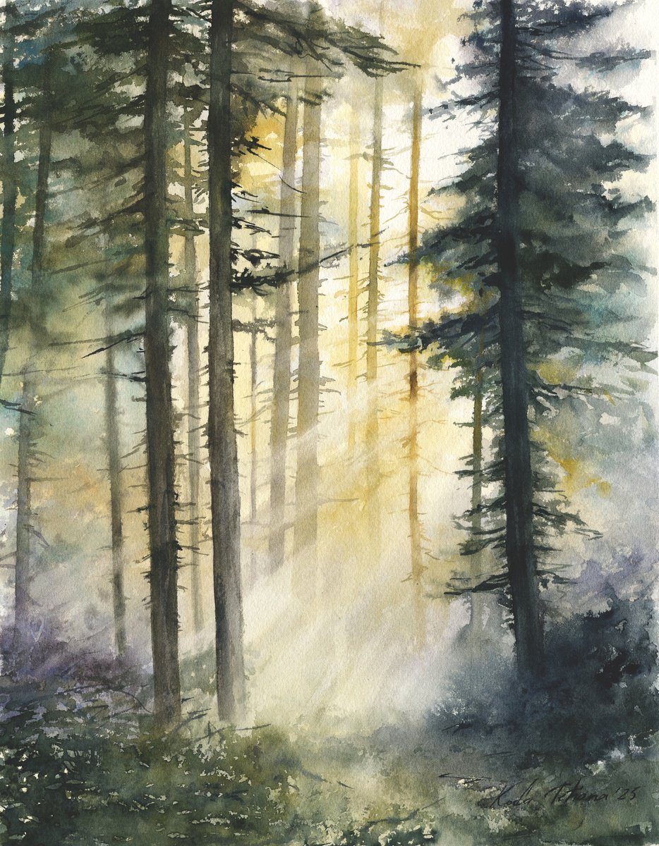Impressionistic Watercolour , Forest Rays By Tetiana Koda, 11 X 14, Artwork For Sale On Artfinder