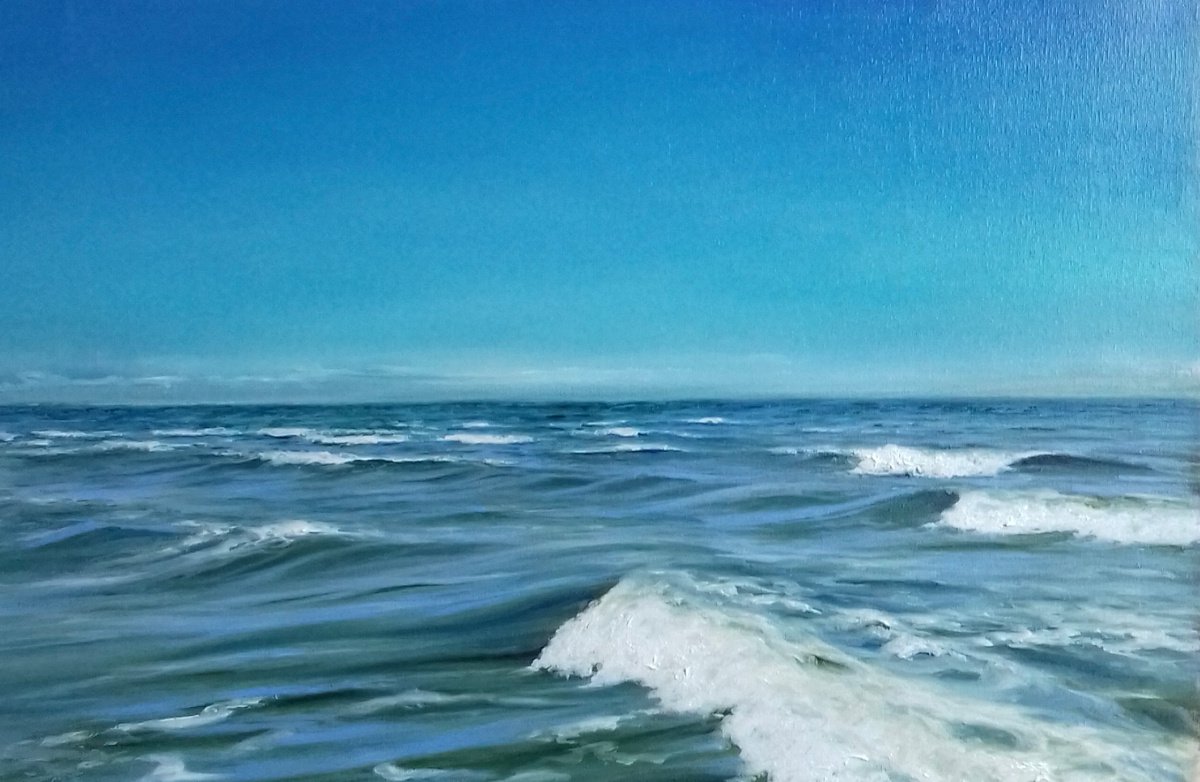 Photorealistic Landscape Oil Painting By Aflatun Israilov, 24 X 16, Ocean, Original Artwork