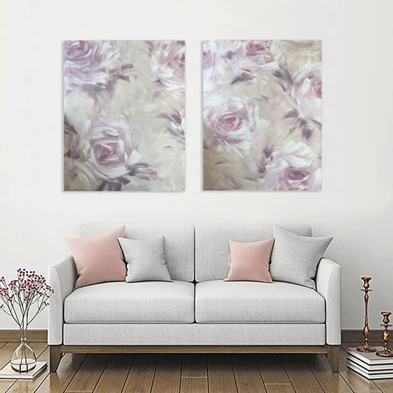 100x160cm / abstract flowers painting / Silence 2 set