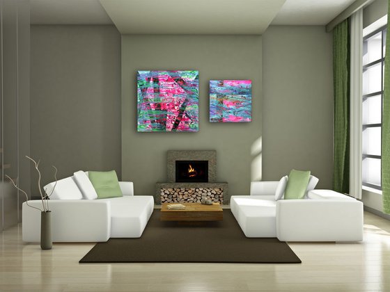 "Split Personalities" - FREE USA SHIPPING - Original Large PMS Abstract Diptych Acrylic Paintings On Canvas - 50" x 30"
