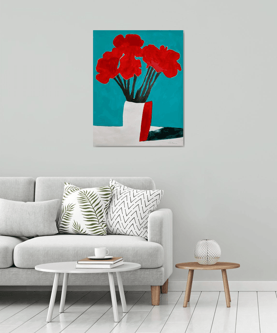 Red Flowers on Turquoise