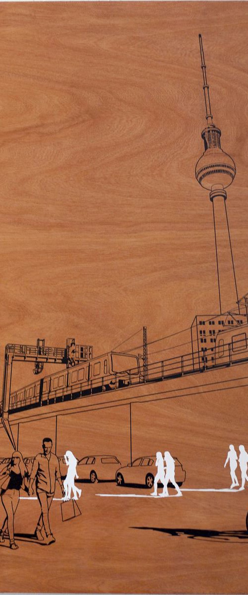 Berlin sketch on wood by Gerry Buxton
