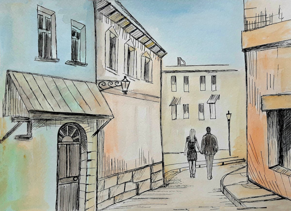 Illustrative Watercolour , Walk In Italy By Luba Ostroushko, 9 X 13, Artwork For Sale On Artfinder