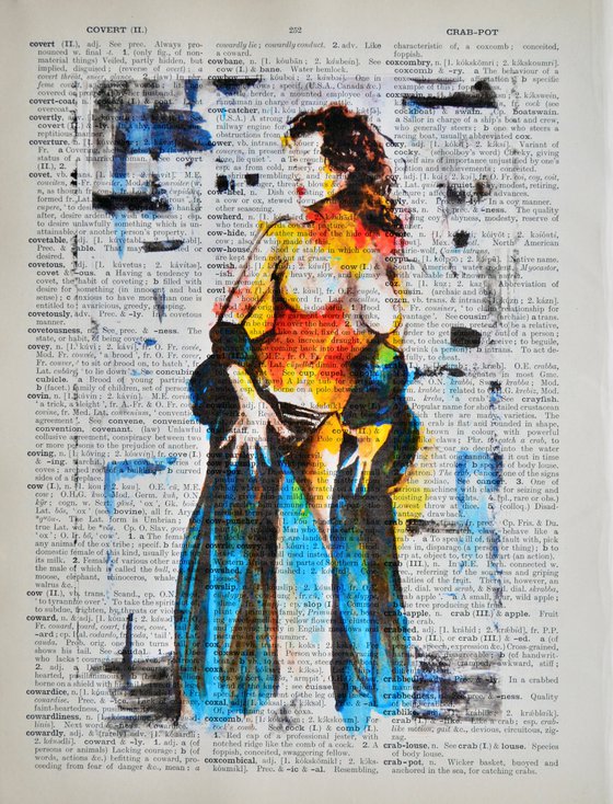 Nude 4 - Feel The Power - Collage Art on Large Real English Dictionary Vintage Book Page