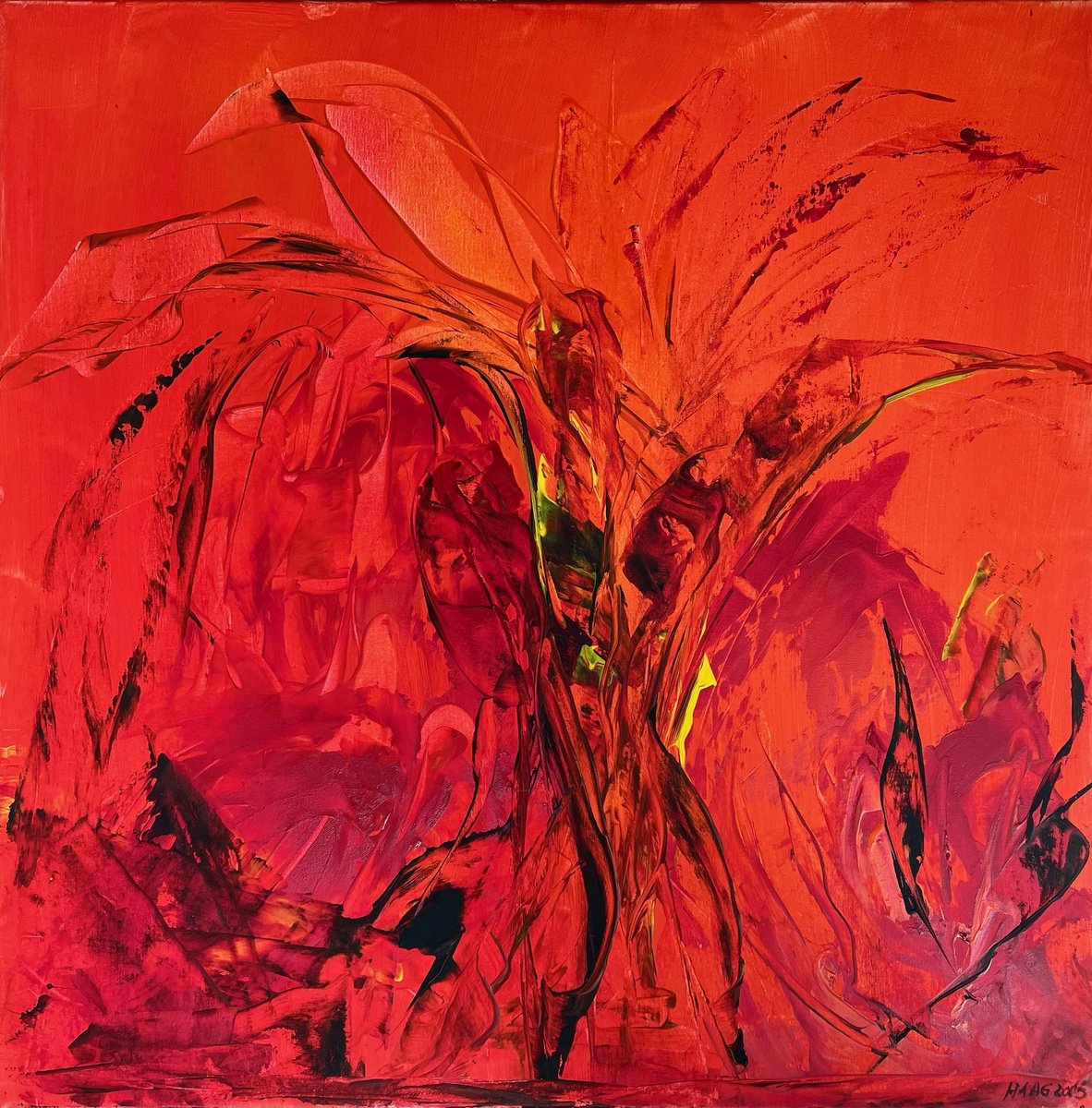 Organic Abstract Acrylic Painting By Christel Haag, 31 X 31, Flugelschlag, Original Artwork