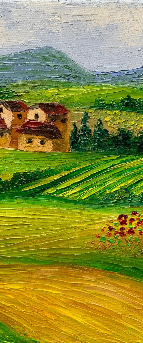 Tuscan landscape - 2 ! Textured oil painting on ready to hang canvas by Amita Dand