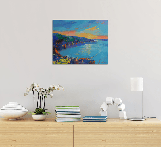 "Shimmering the Bay" Original painting Oil on canvas Abstract Landscape