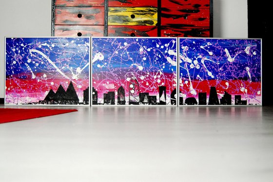 cityscape (triptych, framed artwork)
