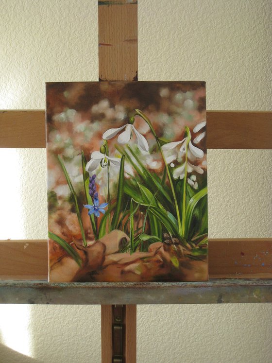 Snowdrop, Realistic Wall Art, Spring flowers, Bluebell Art Nature canvas, Flower Lover Gift