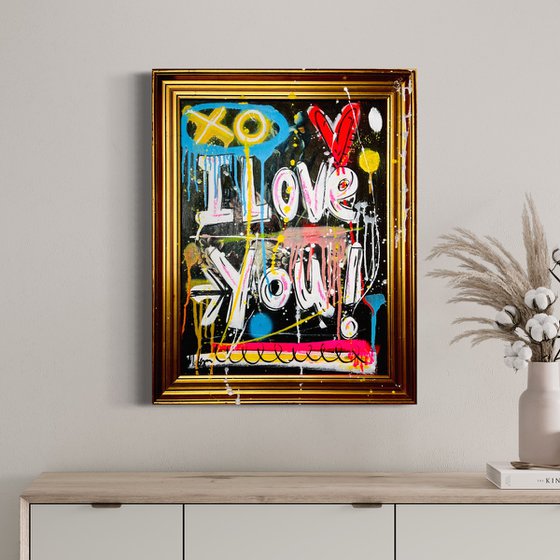 Love U More, with vintage frame (58x74cm) ready to hang