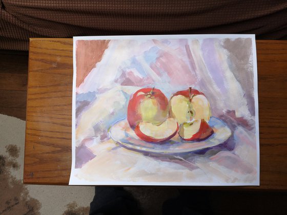 "Two apples" (acrylic on paper) (13.5x17×0.1'')