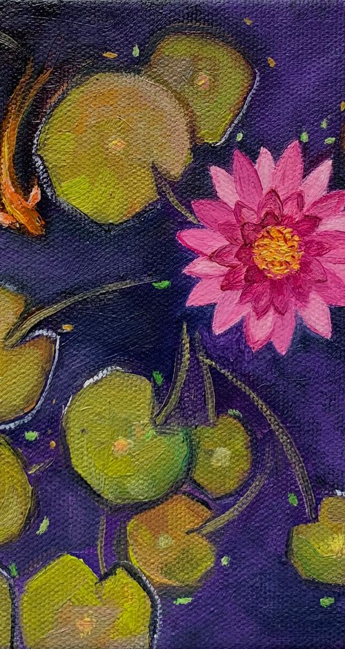 Water lily ! Oil painting! Ready to hang canvas by Amita Dand
