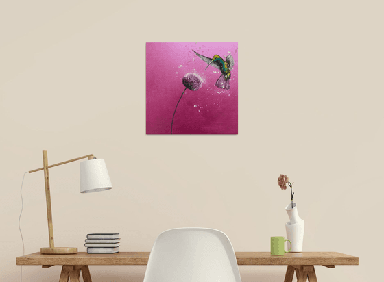 Free As A Bird ~ Hummingbird on Metallic Pink