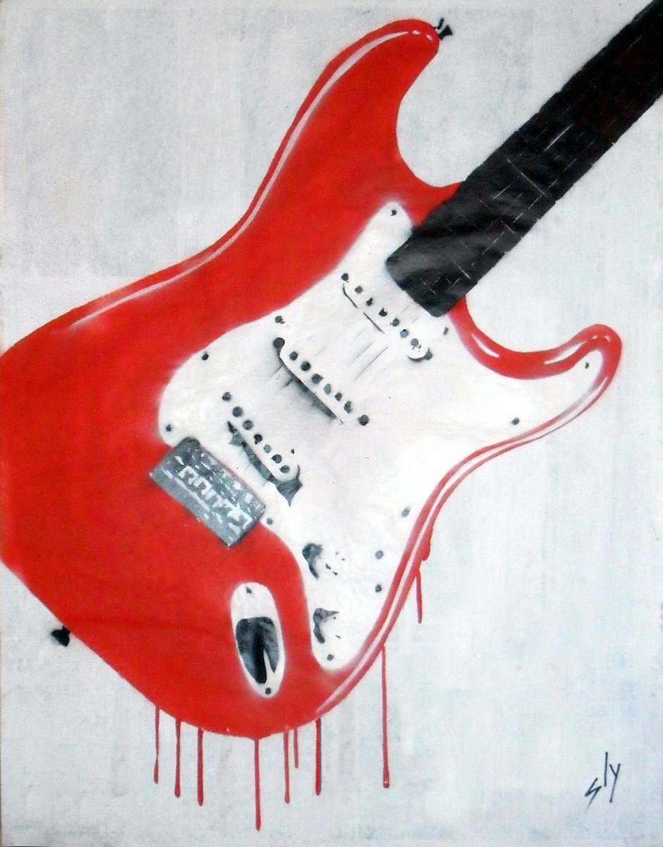 Urban And Pop Painting , Bleeding Guitar (On An Urbox). By Juan Sly, 23 X 30, Artwork For Sale On Artfinder