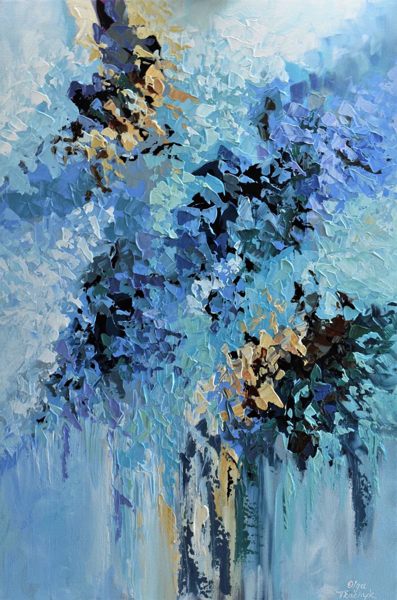 Aqua Blue Horizon - Abstract acrylic painting on canvas, palette knife art  Painting by Olga Tkachyk