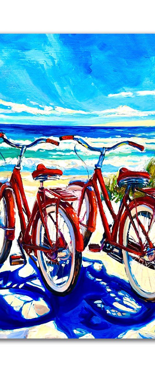 Red Bicycles by the Ocean by GALA BOND