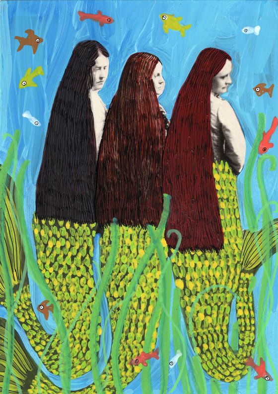 3 Pretty Mermaids Original Acrylic Painting