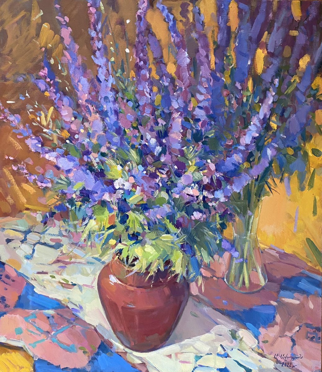 Impressionistic Botanical Oil Painting By Arman Avagyan, 26 X 30, Lavender Serenade, Original Artwork