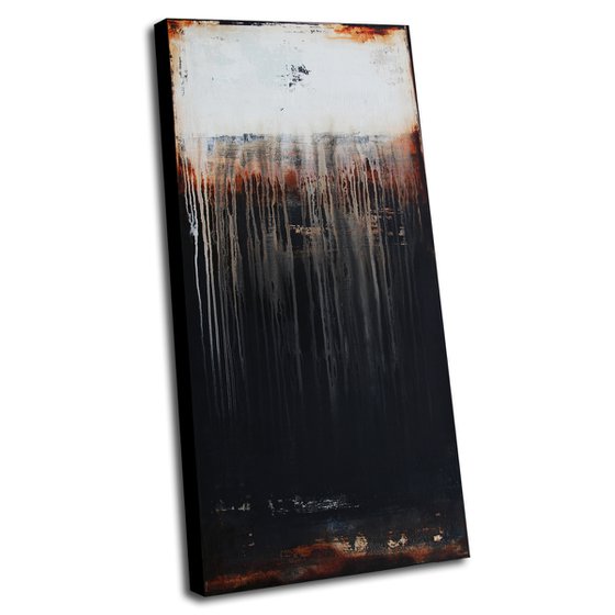 GROUNDING - 120 X 60 CMS - ABSTRACT PAINTING TEXTURED * WHITE * ANTHRAZIT * RUST