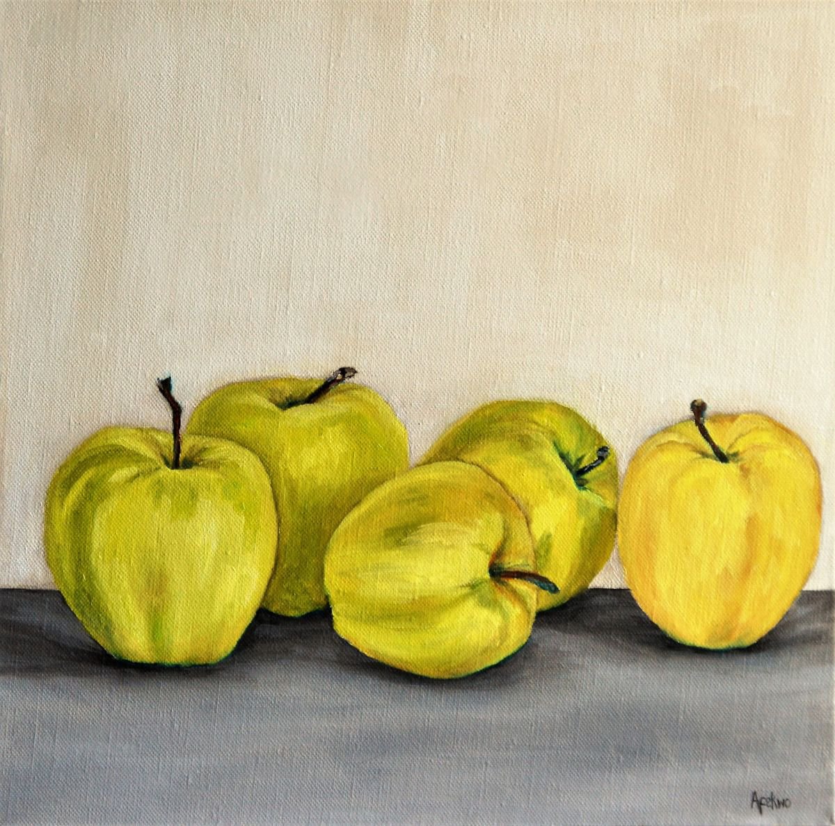 Impressionistic Still Life Oil Painting By Afekwo, 14 X 14, Apples Still Life, Original Artwork