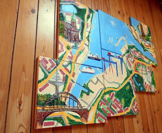 "City Puzzle", original Mixed Media painting on canvas, 110x83x2cm
