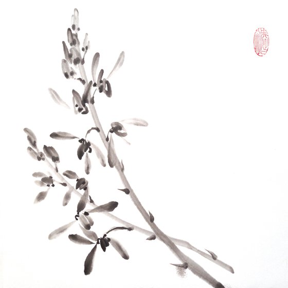 Black & white orchid - Oriental Chinese Ink Painting