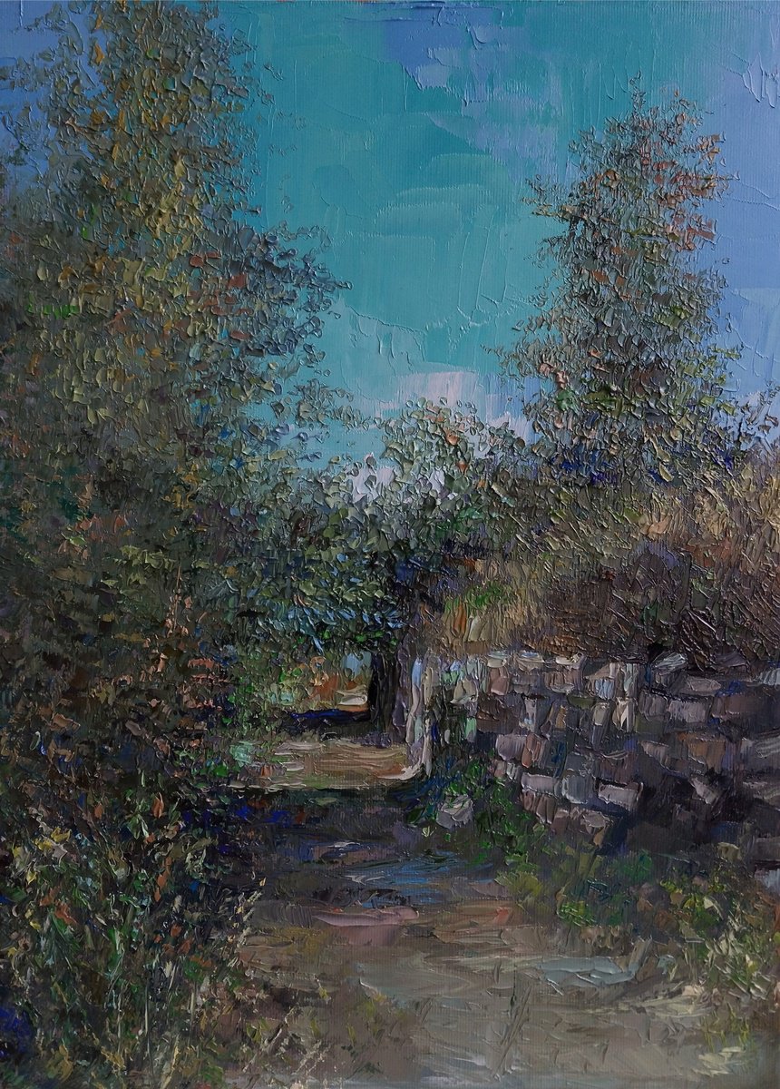 Impressionistic Landscape Oil Painting By Kamsar Ohanyan, 12 X 16", Old Garden, Original Artwork