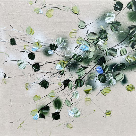 "Blue Romance V" floral textured painting